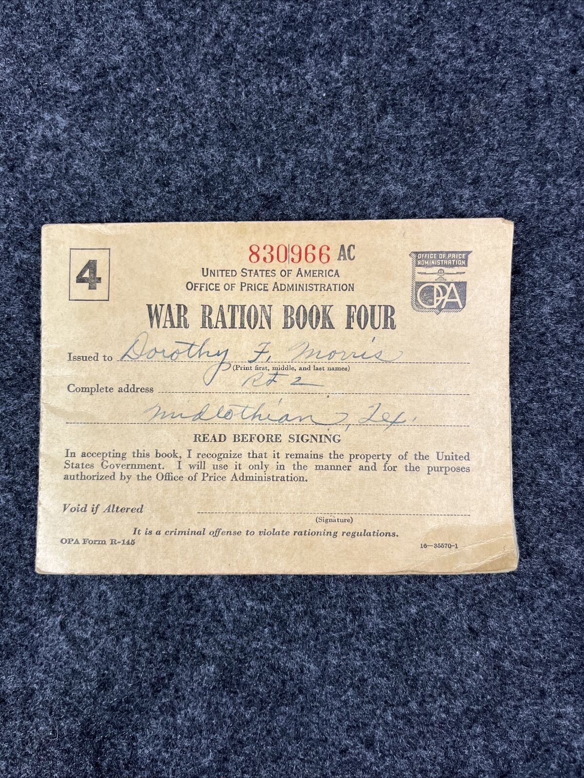 World War 2 War Ration Book Four With Stamps Not Complete 1943