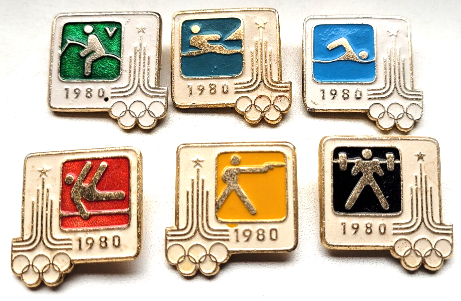 Set of 6 USSR Soviet Sport pin badges Olympic Games Moscow Olympiad 1980