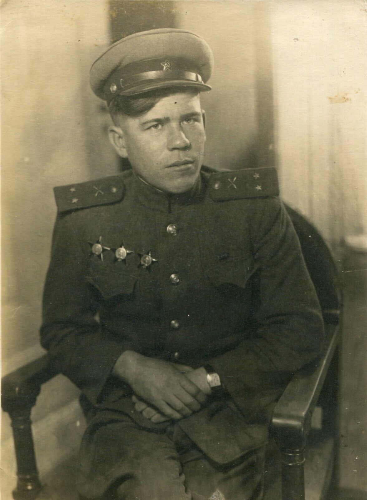 WW II Vintage Anti-tank artillery War Hero 3 Order Red Star USSR Photo uniform