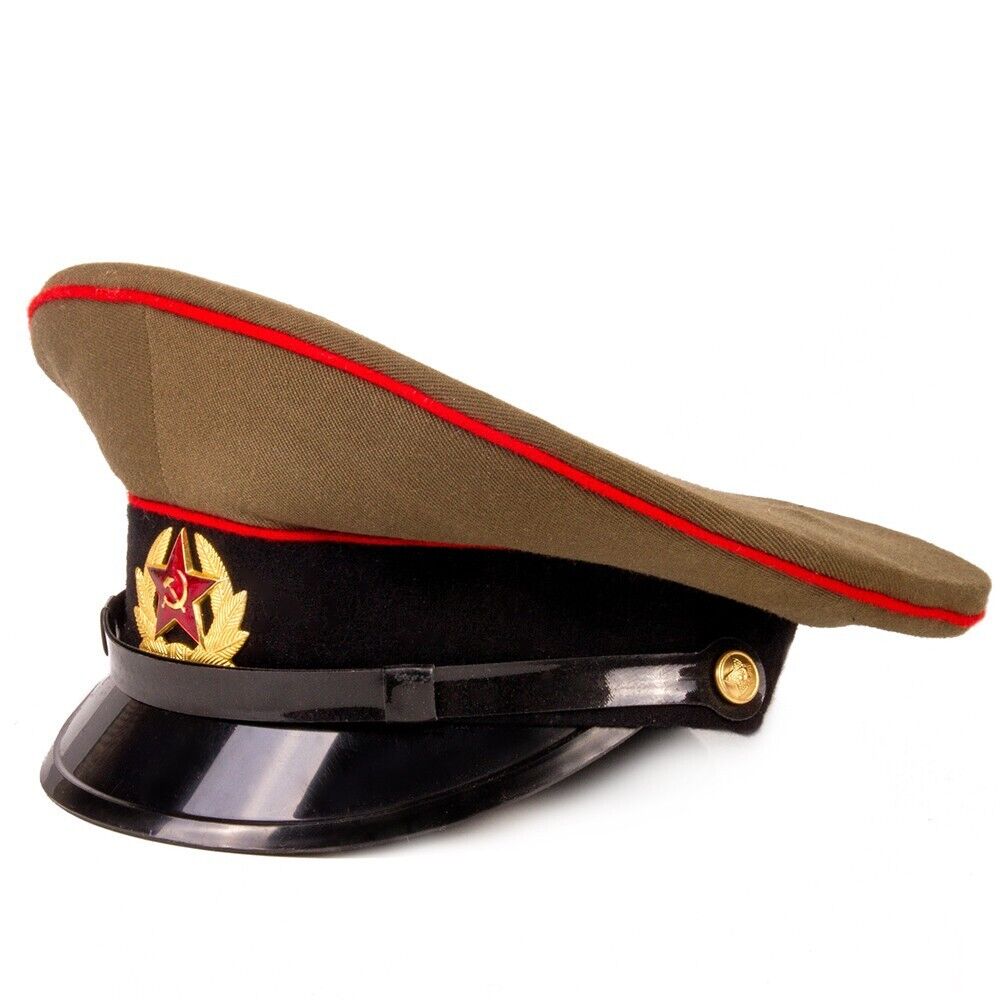 Genuine Soviet USSR Vintage Soldier Hat with Military Badge Star Emblem, size 58