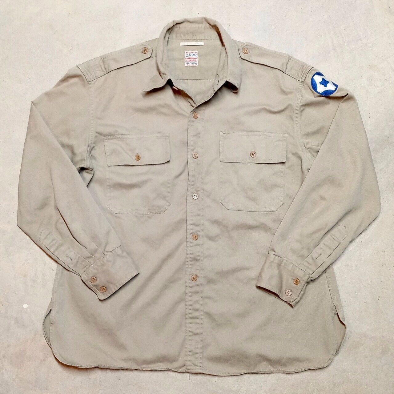 Vintage WWII Aristocrat of Reeve's US Army Twill Khaki Sanforized Button Shirt