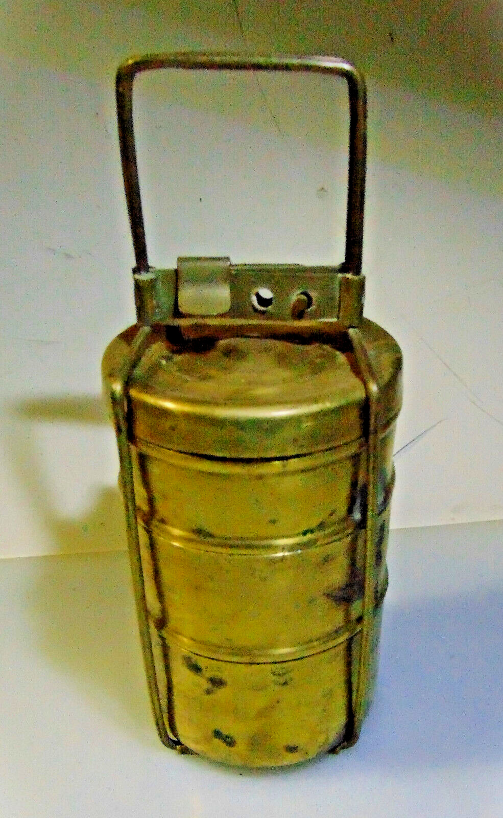 Vintage Brass 3 Compartment Stacking Food/Lunch Box Carrier Picnic.