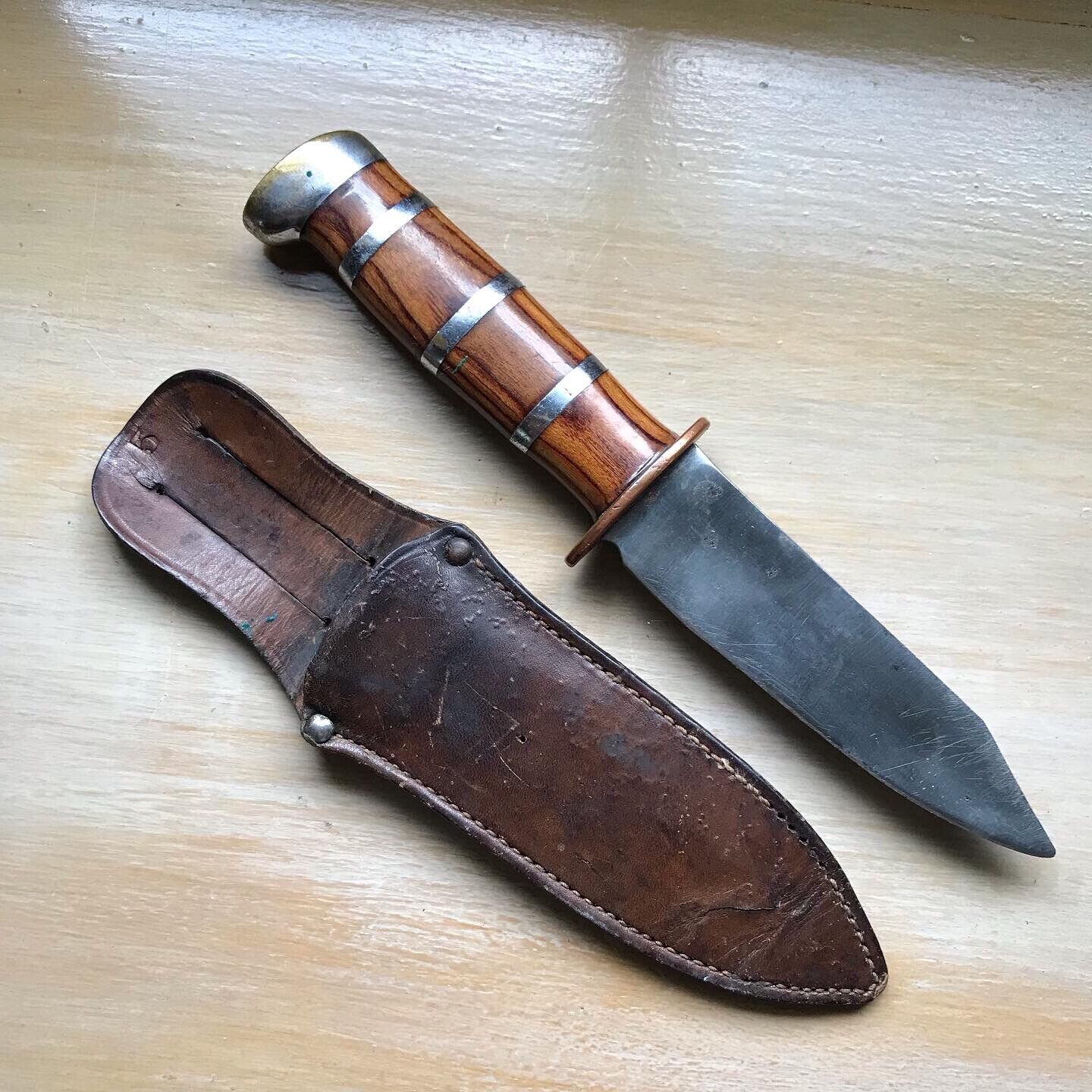 WWII trench art theater made fixed blade fighting knife w sheath