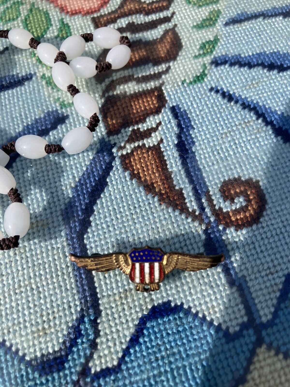 Original WWI US Patriotic Shield & Wings Enamel Pin