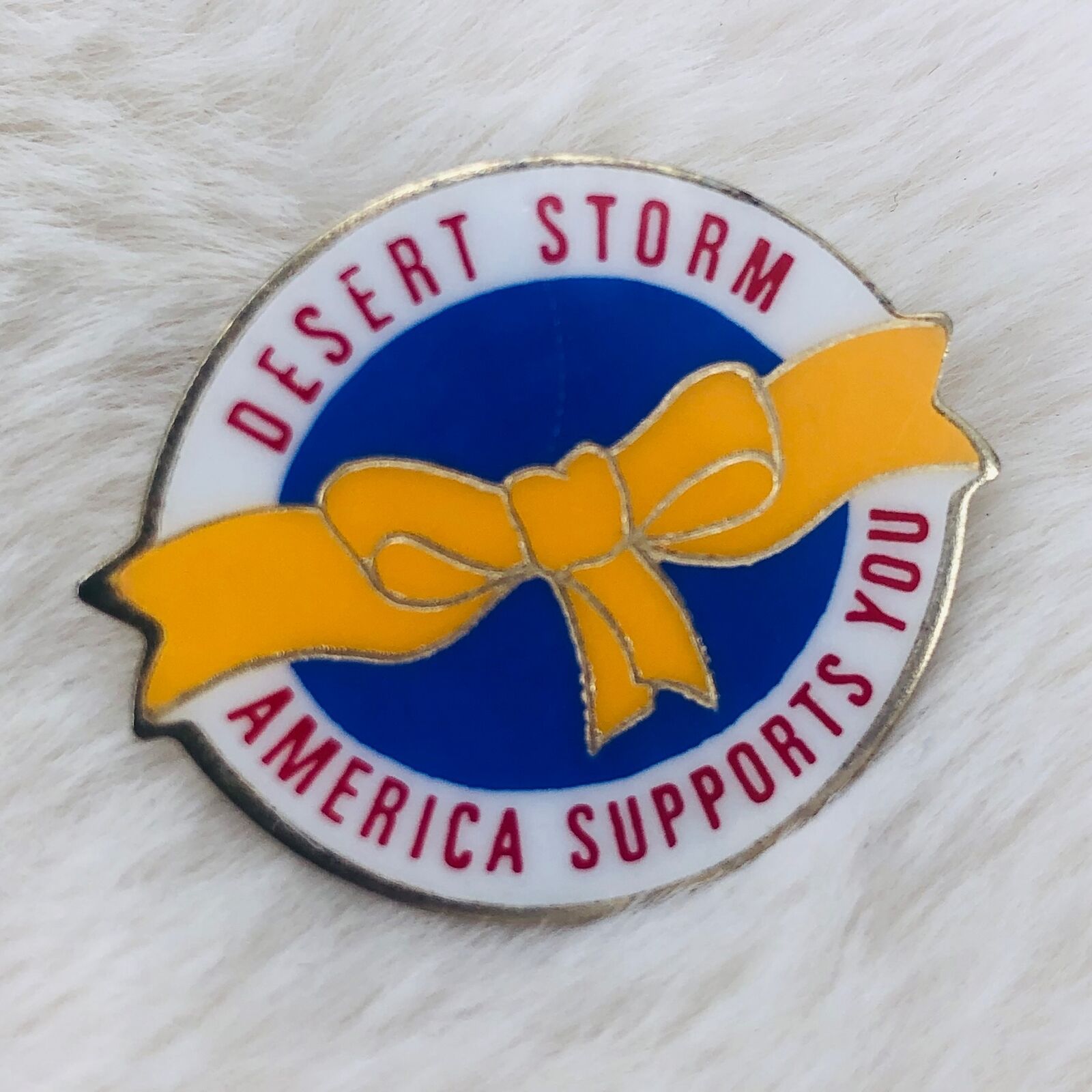 Vtg Desert Storm America Supports You Yellow Ribbon Lapel Pin