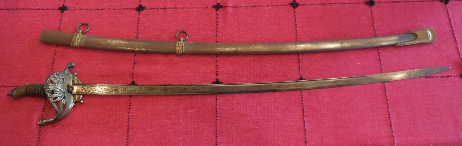 ANTIQUE 1855 ART FAB DE TOLEDO SPANISH SWORD with SCABBARD SABRE Repair Mexican