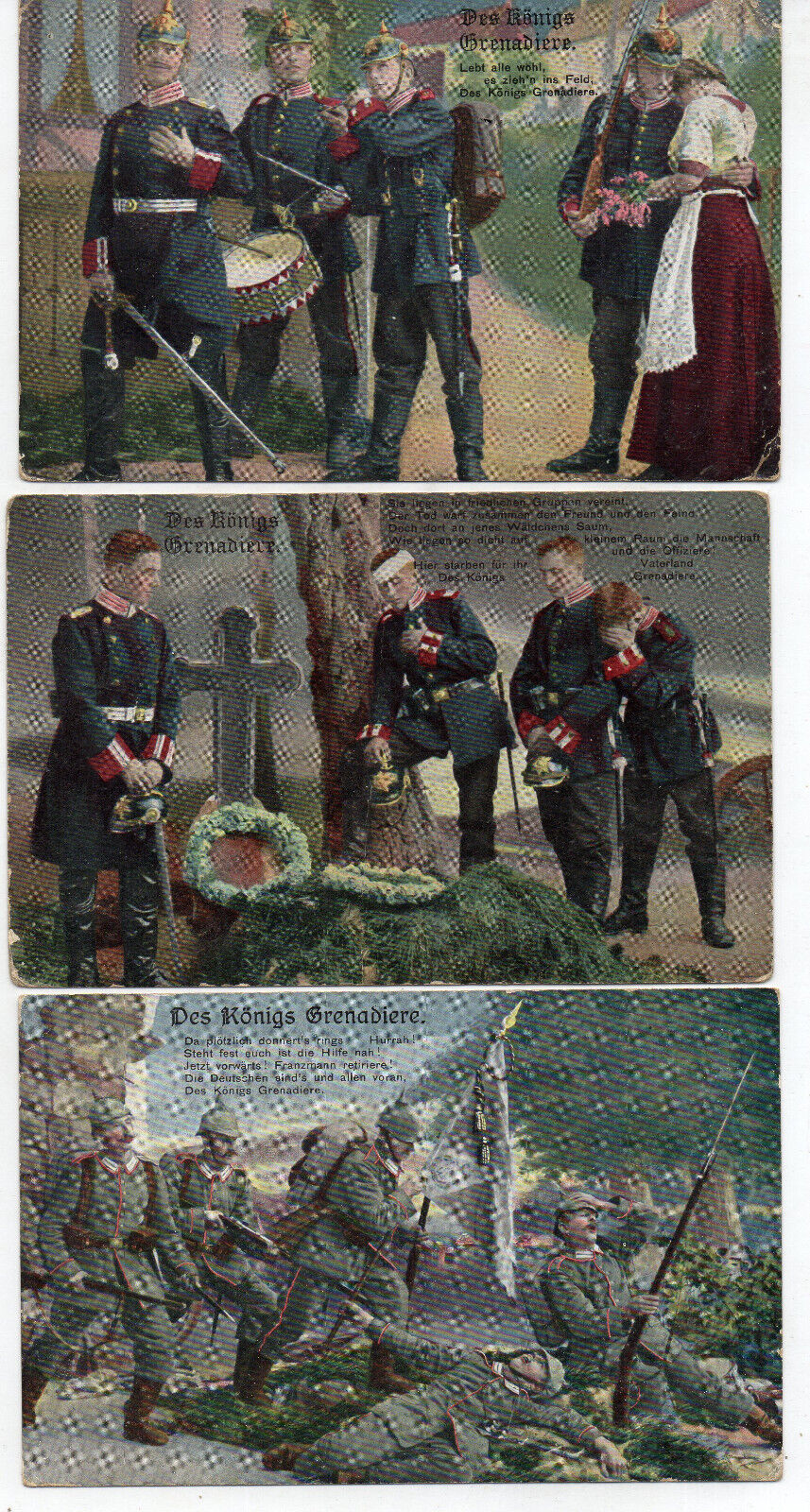 original german ww1 postcards X 3 - des konigs grenadiere 1914/15