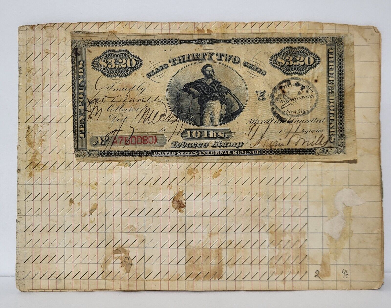 OLD 1860-70s Civil War Era Tobacco Stamp Ledger Book Pages Postage Washington