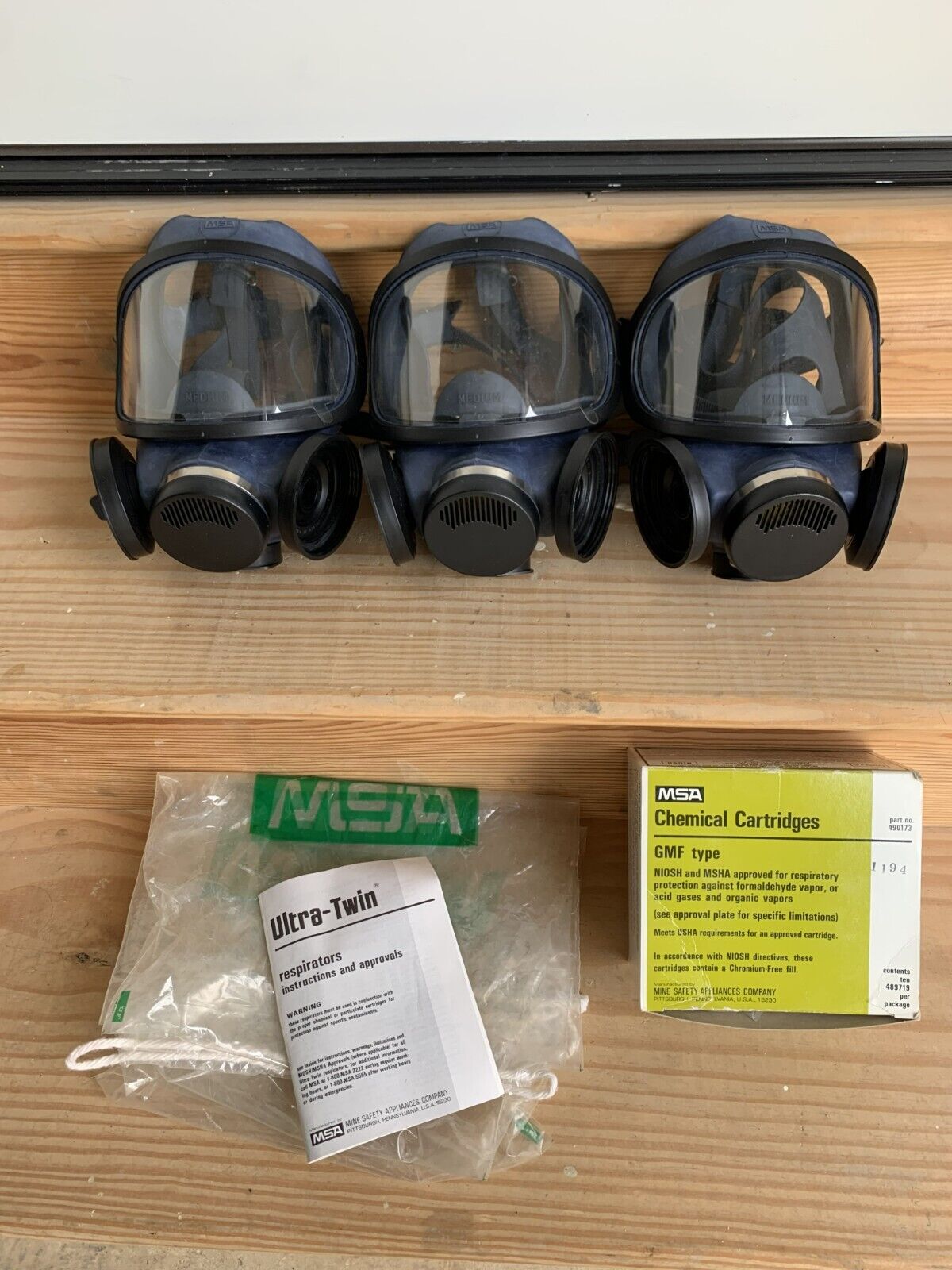 LOT OF 3 1990s Vintage Medium MSA Ultra Twin Gas Masks and Filters