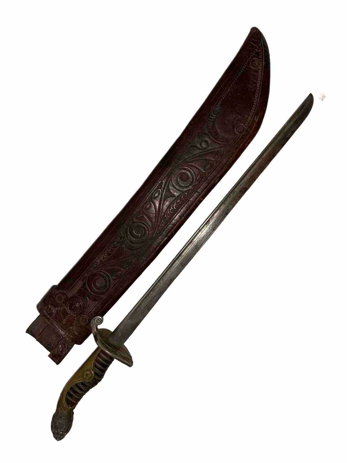 Antique Civil War Confederate Knife Made w/ Cut Down Sword & Bowie Knife Sheath