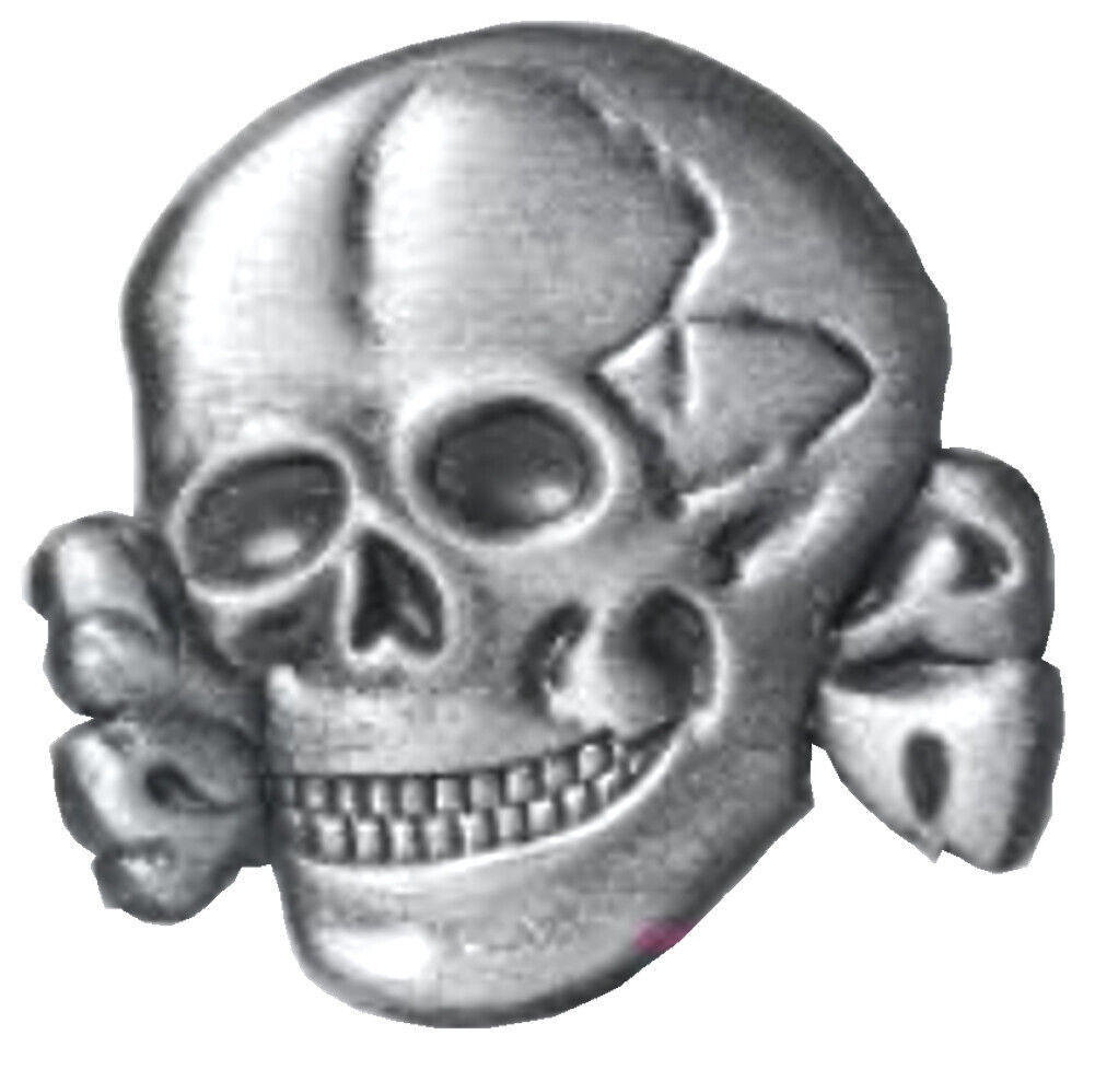 Skull and Bones pin, 1.25 inch hat/lapel pin, Antique Silver over Zinc