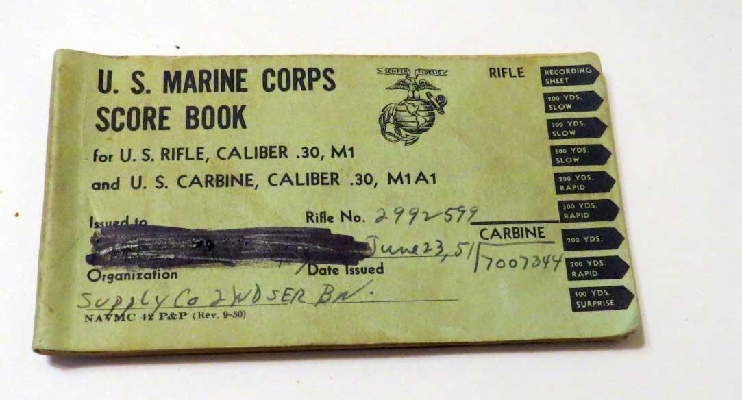 VINTAGE U.S. MARINE CORPS SCORE BOOK - FOR U.S. RIFLE AND CARBINE