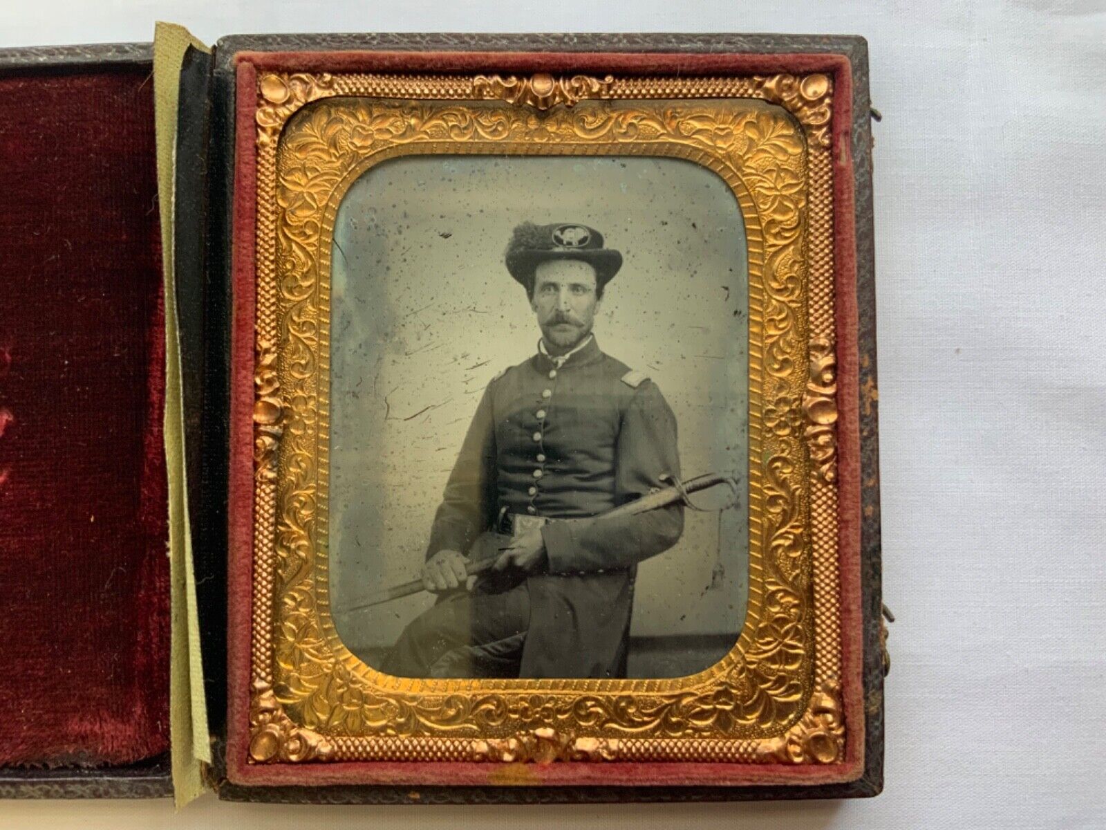 Civil War US Soldier Tintype Infantry Sword in Hand