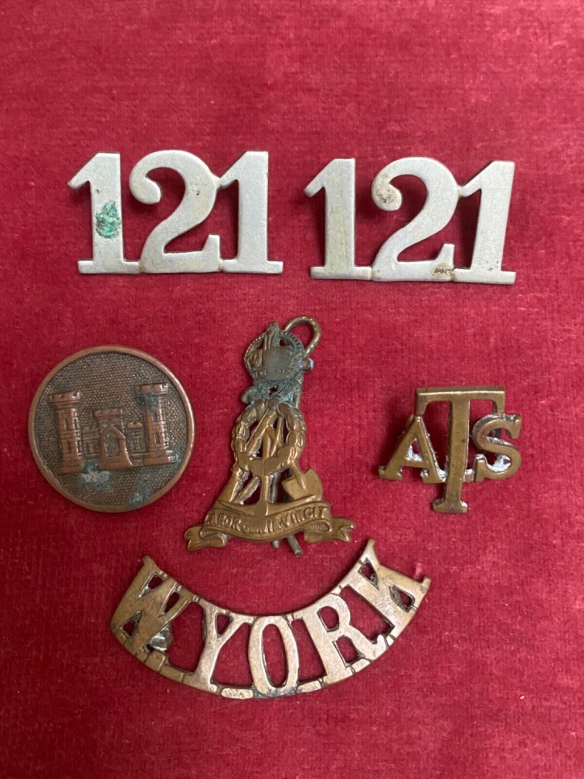 Small Collection Vintage Military Badges ie Shoulder Titles Cap Badges etc