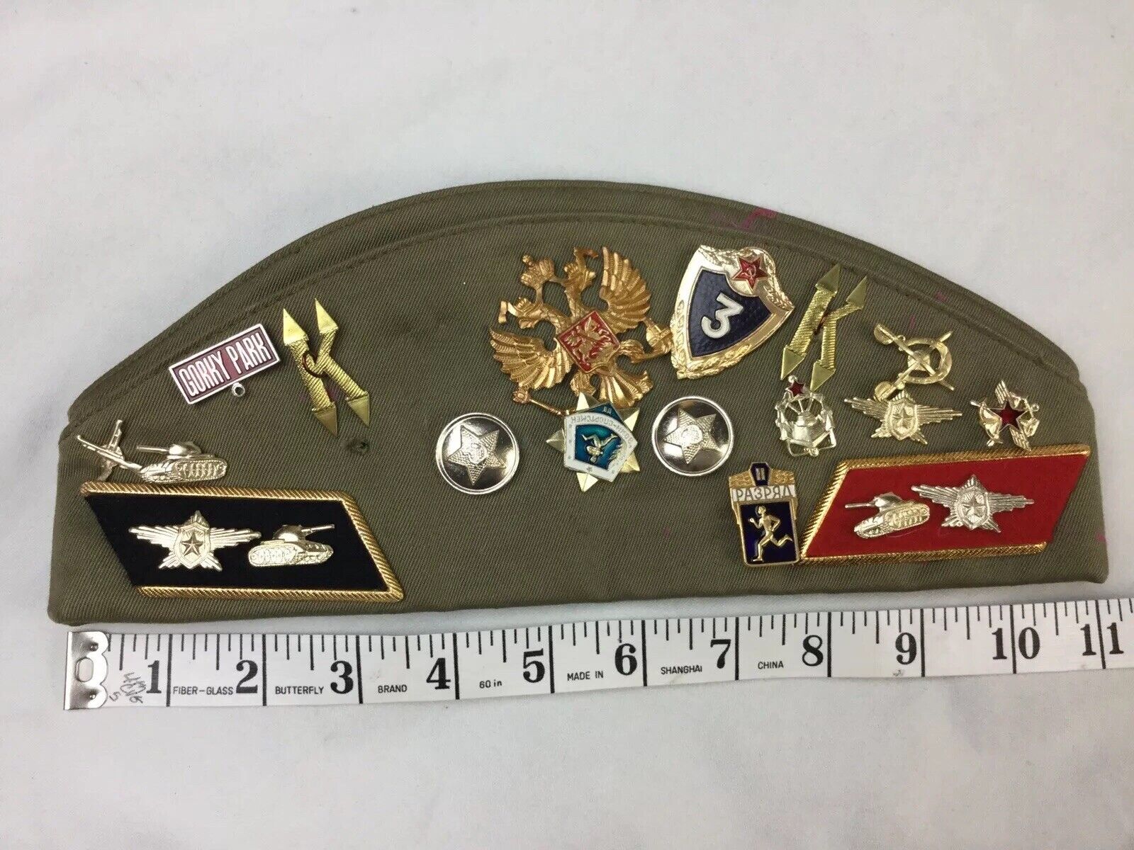 VINTAGE RUSSIAN SOVIET USSR ARMY MILITARY PILOTKA CAP HAT With PINS & PATCHES