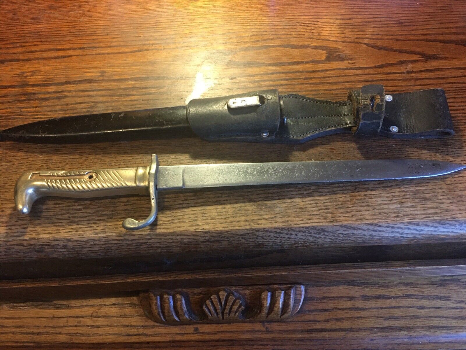 RARE IMPERIAL GERMAN M 1871 WWI MILITARY CADET BAYONET FROG & SCABBARD STAMPED 