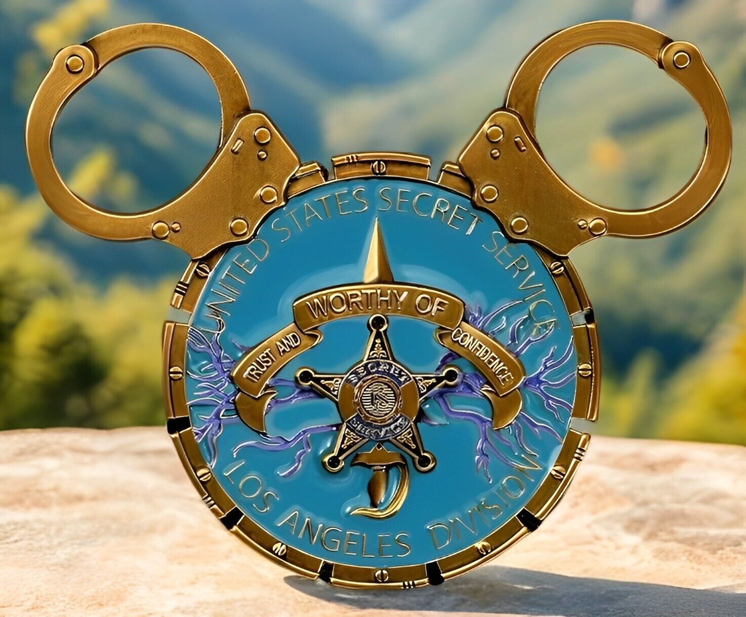 🔥RARE Gold US Secret Service LA Field Office Blue Disney Lover Mickey Ears Coin