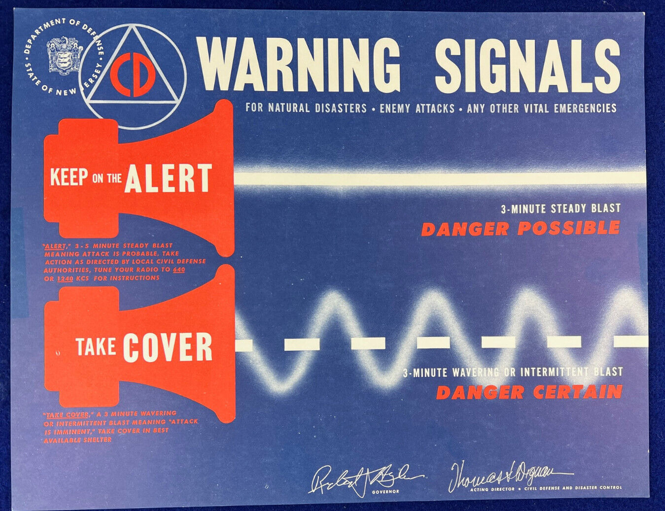 Vintage New Jersey Civil Defense Enemy Attack Atom Bomb Poster Fallout Shelter