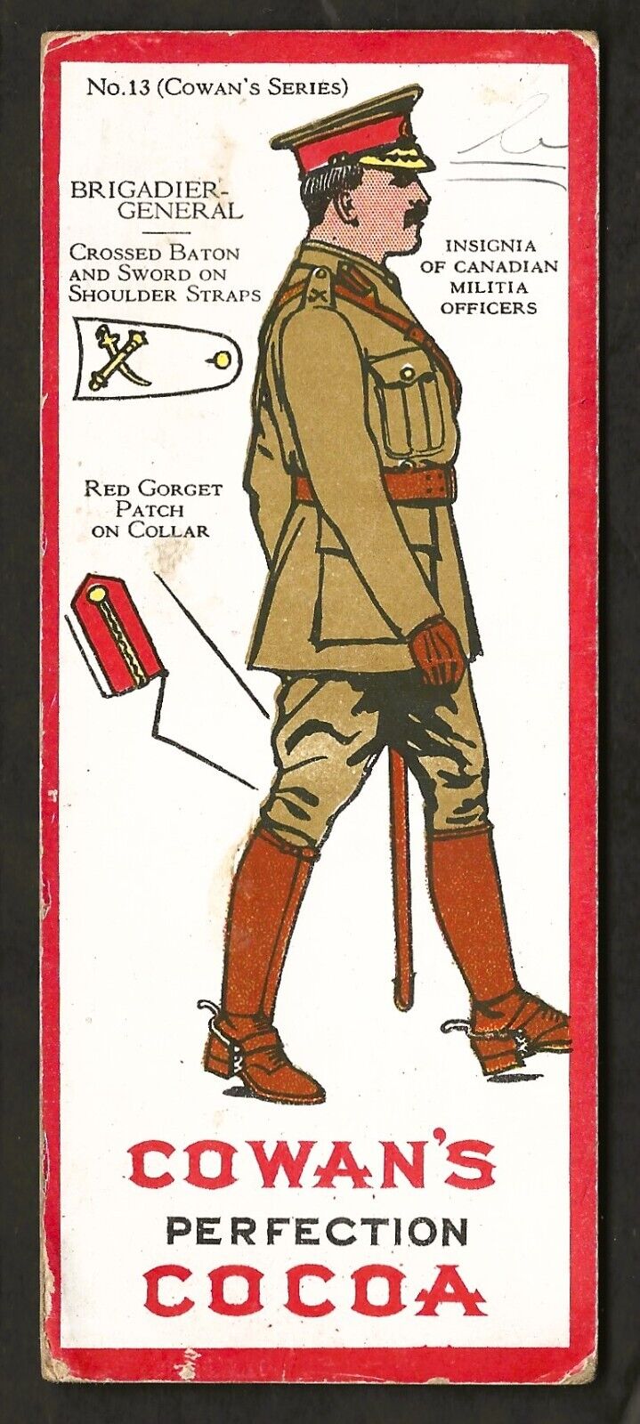 1910s WW1 era CANADIAN MILITIA INSIGNIA Card V15 COWANS Chocolate Cowan #13 War