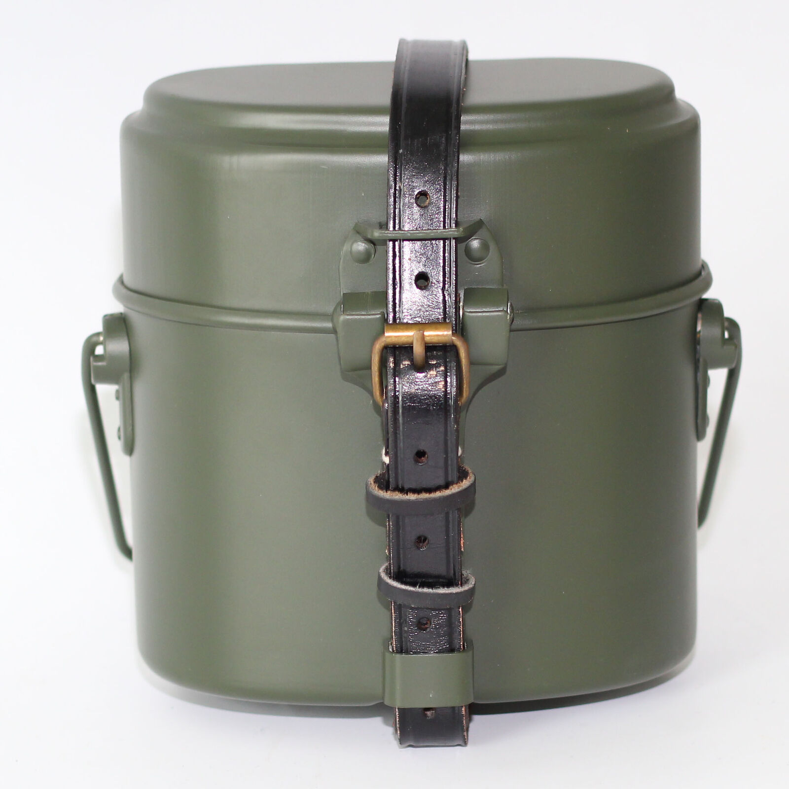 WW2 German M31 Mess Kit Tin with Leather Strap Green Box Field Gear Metal