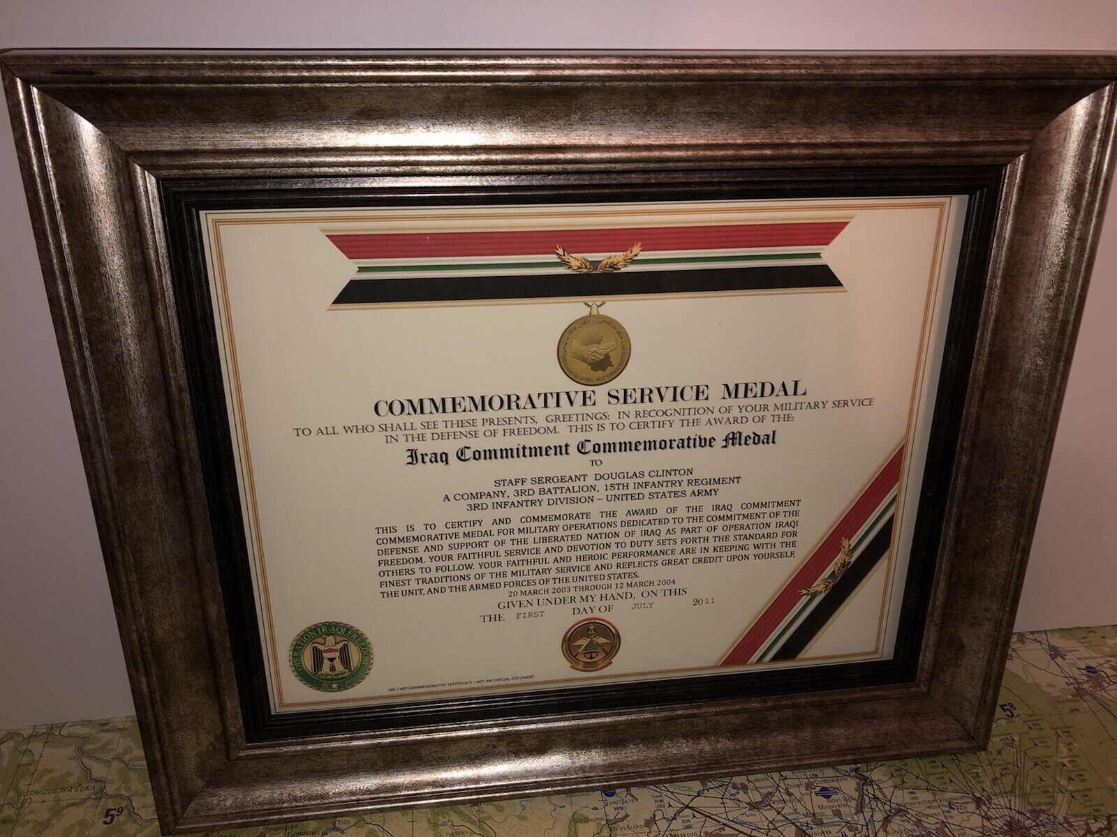 IRAQ COMMITMENT COMMEMORATIVE MEDAL CERTIFICATE ~ Type 1