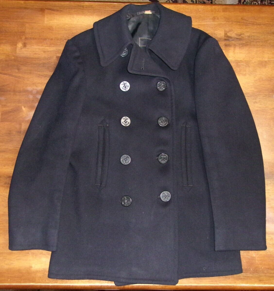 Vintage WW2 US Navy Naval Clothing Factory Pea Coat 10 Button Black Wool