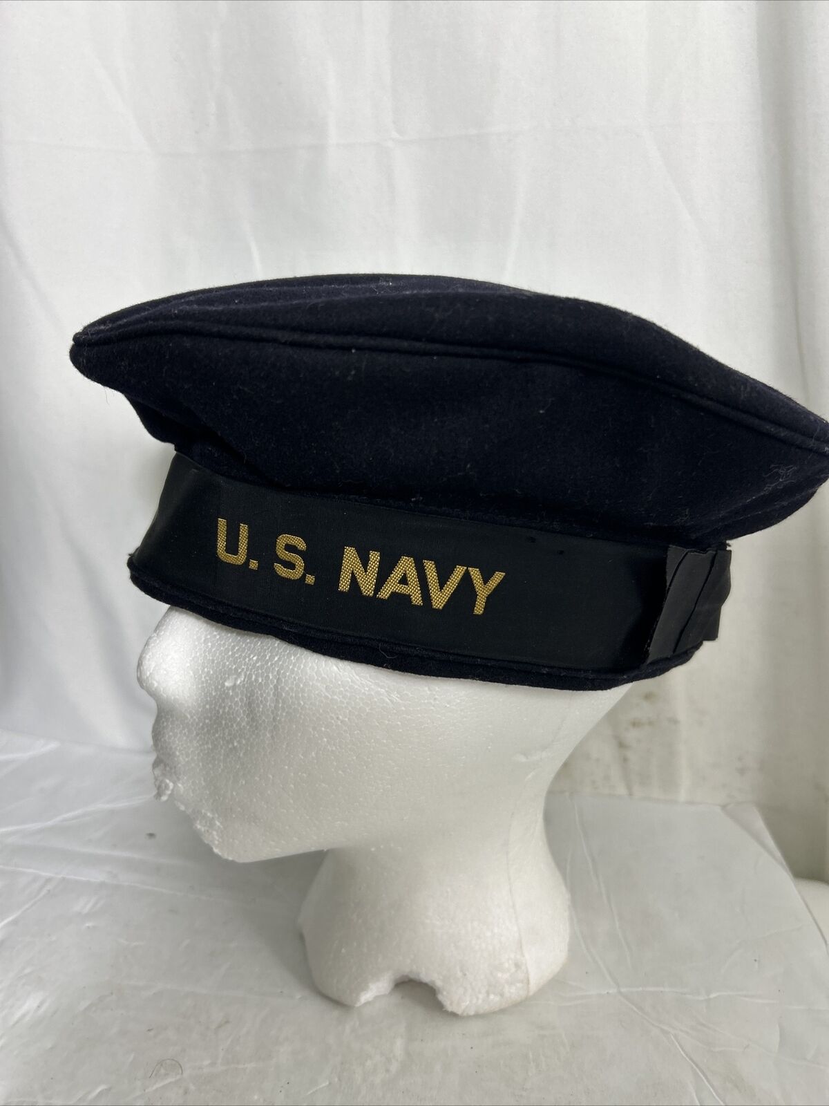 Vintage U.S. NAVY Dress Navy Blue Flat Hat Donald Duck Military Beret Cap 7 1/4