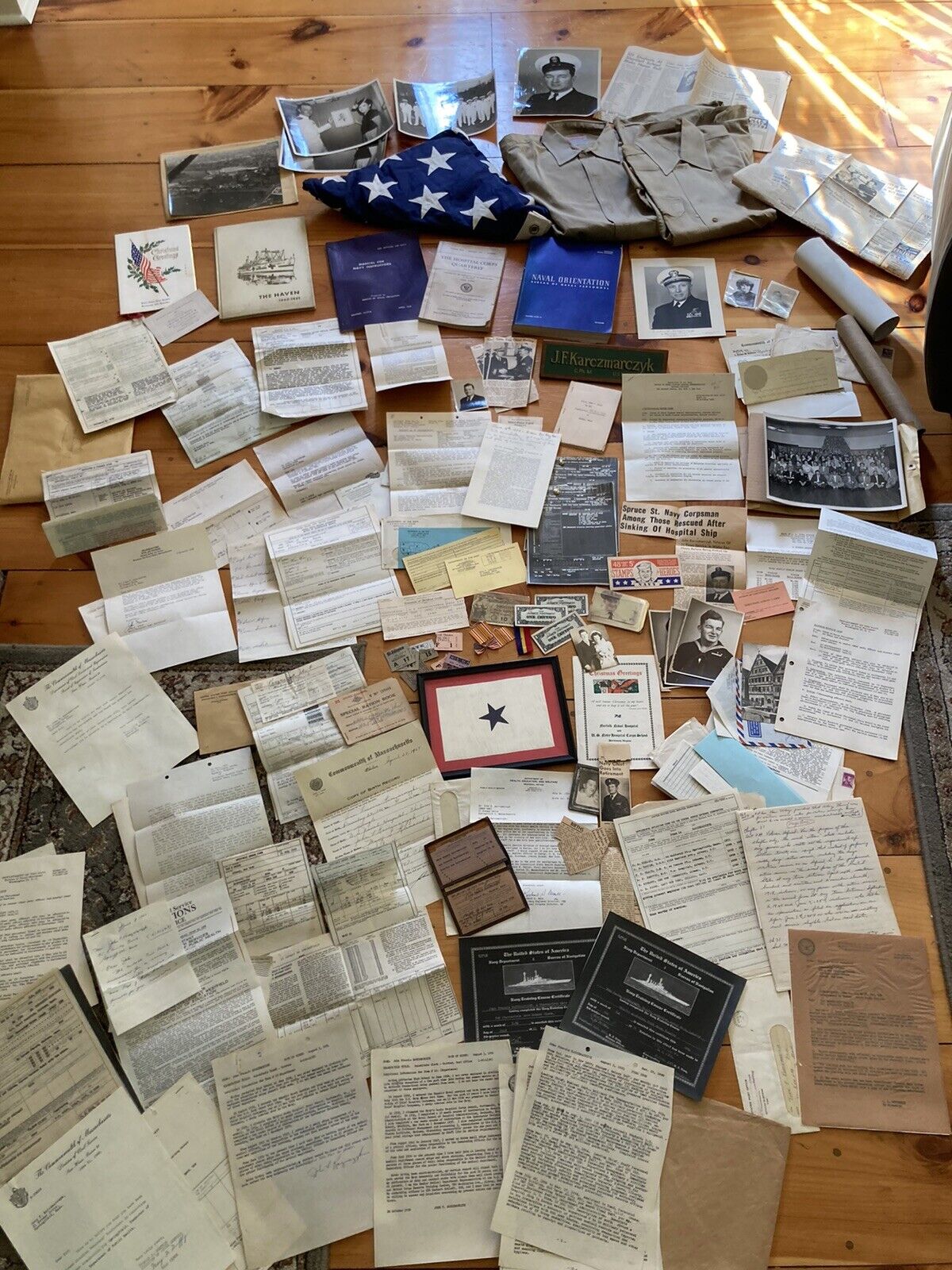 WWII - Korea US Navy Officer Named Grouping of Documents, ID’s, Flag, Books, + 