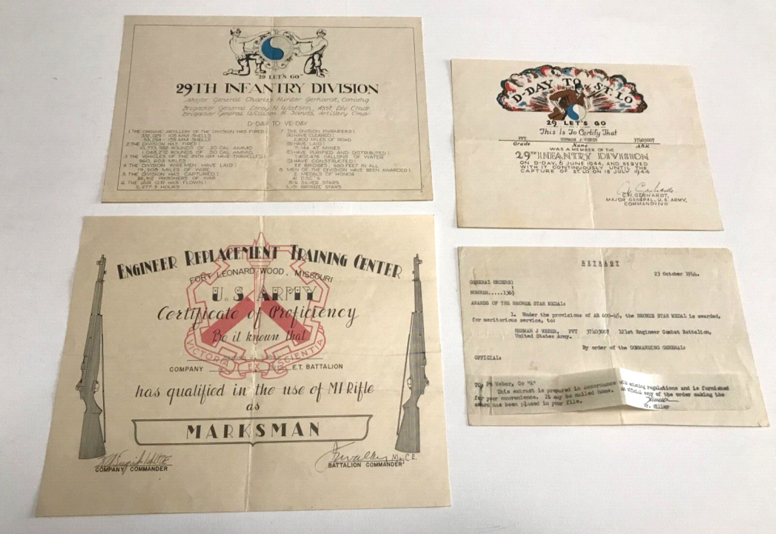 Rare WWII 29th Infantry Division Documents D-Day to St. Lo Bronze Star Medal