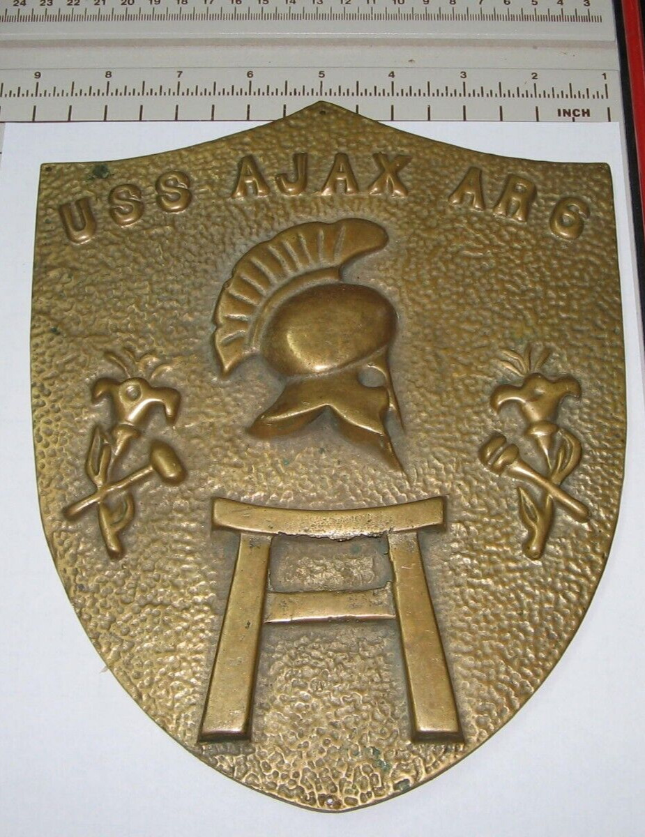USS Ajax, AR-6, Navy Ship Brass plaque, 5 lb. 10 oz, 9  1/2\