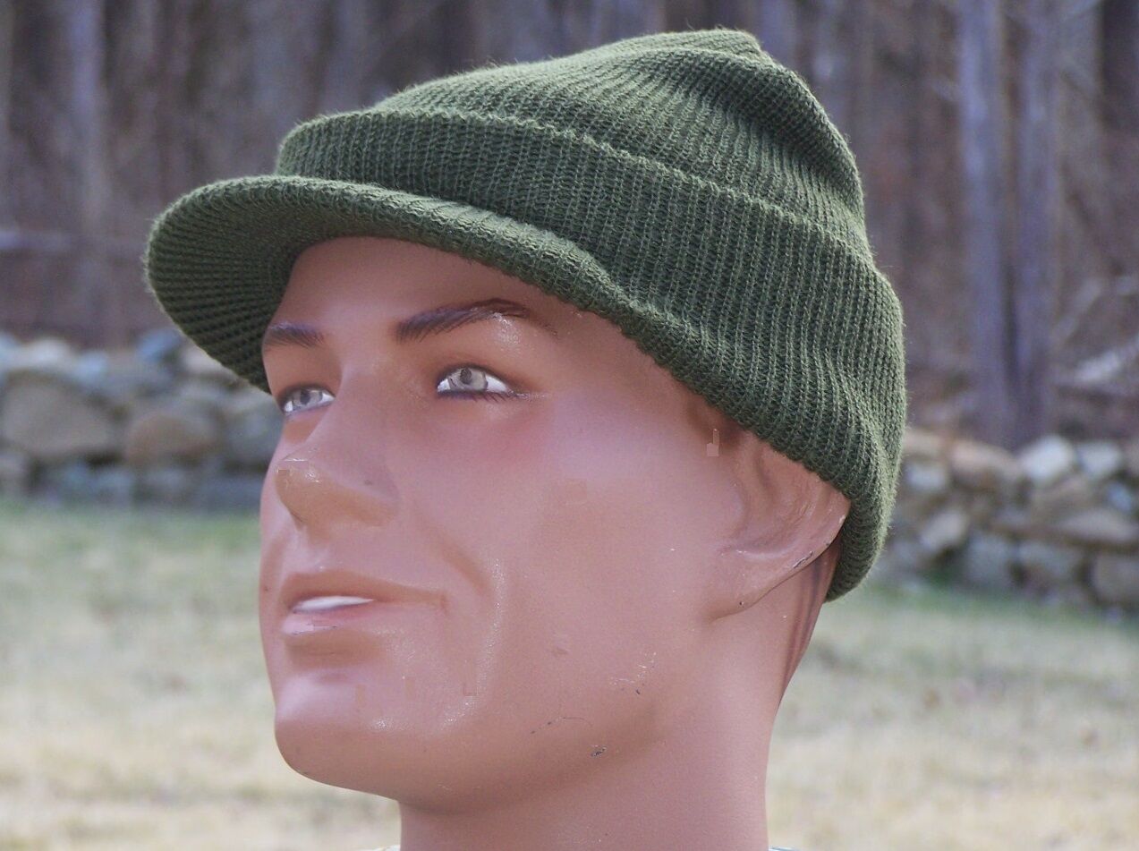 Jeep Hat MASH Military Knit Cap NEW Made in USA 100% Wool Green & M1Helmet Liner