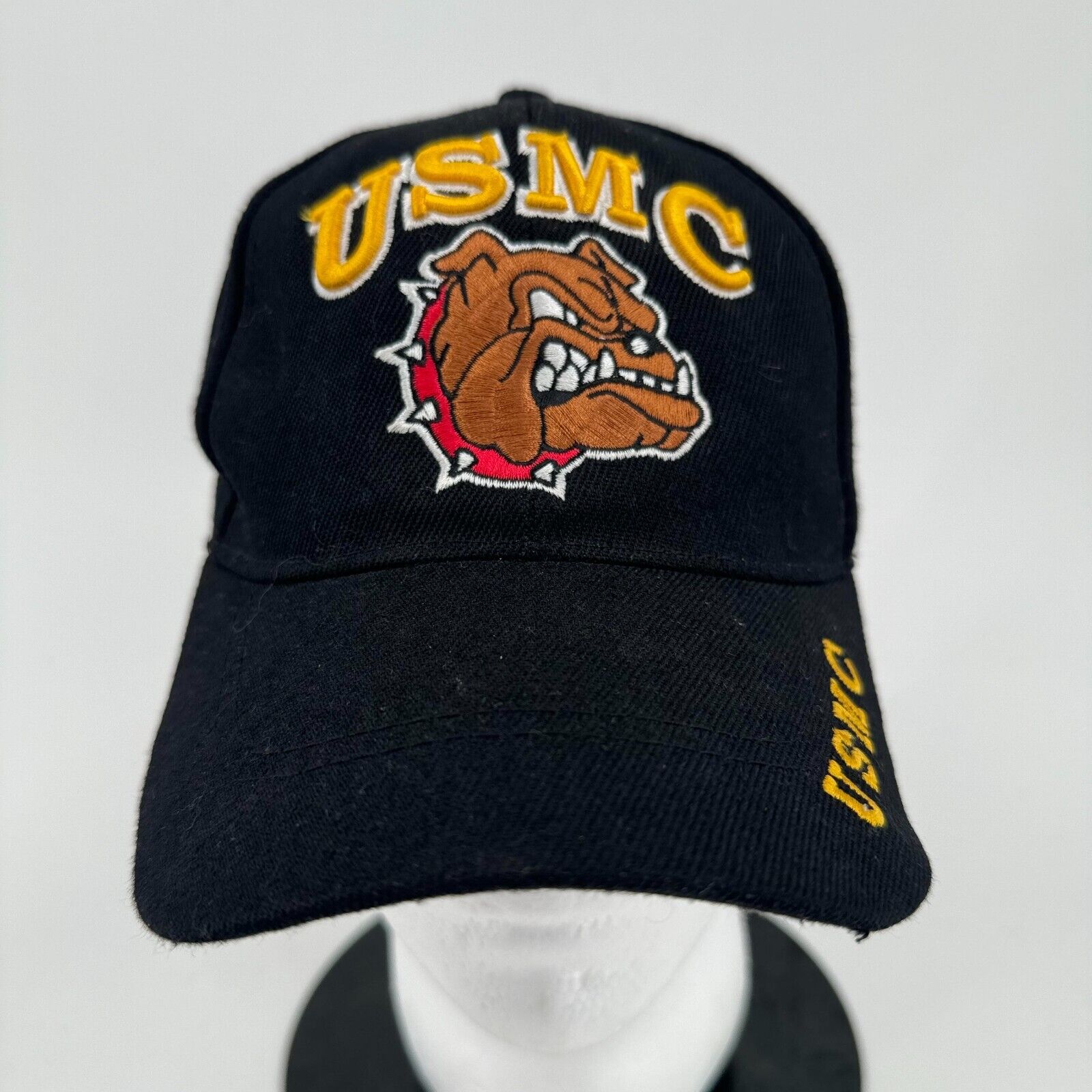 USMC United States Marine Corps Bulldog Black Adjustable Strapback Hat Cap