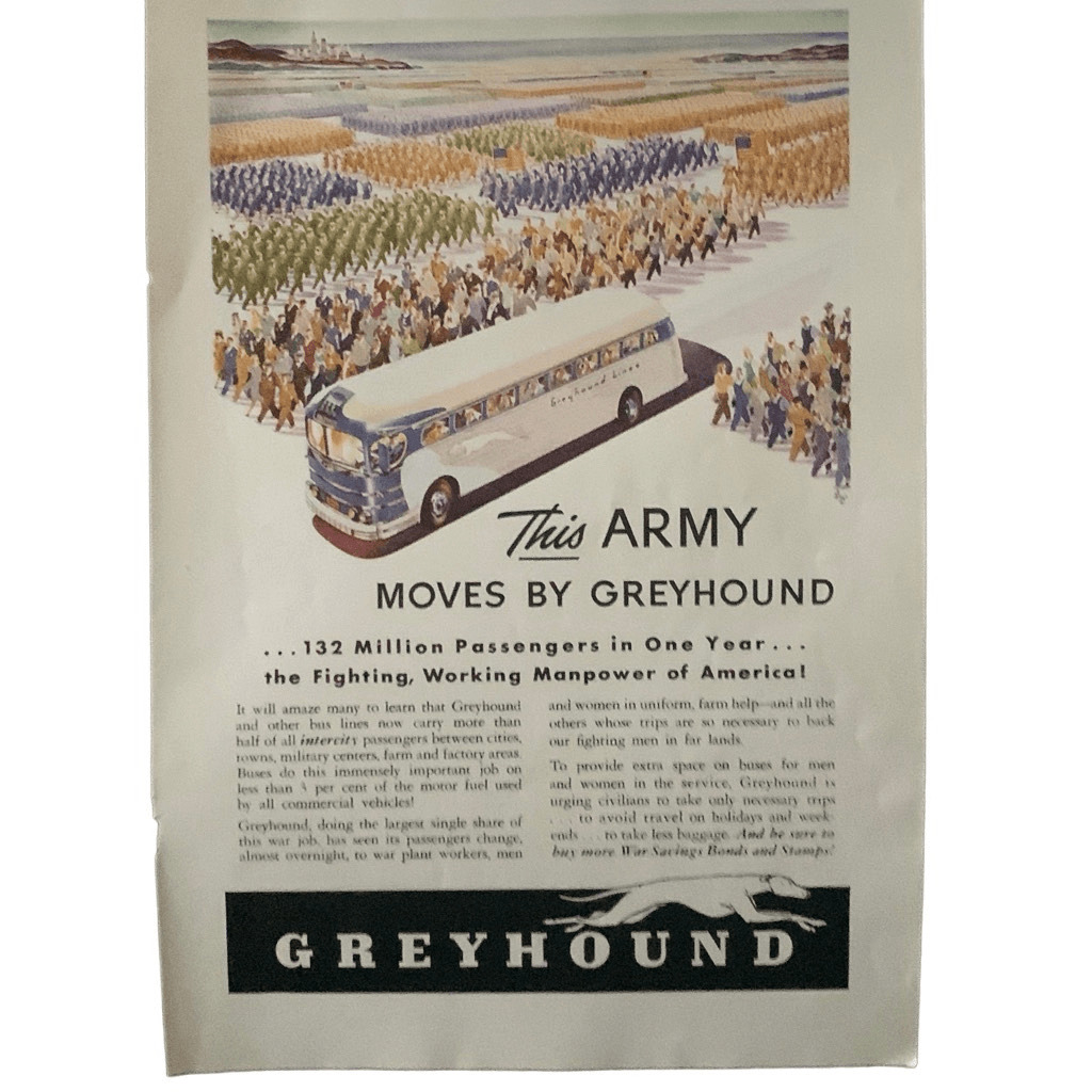 Vintage 1943 Greyhound This Army Moves Ad Advertisement