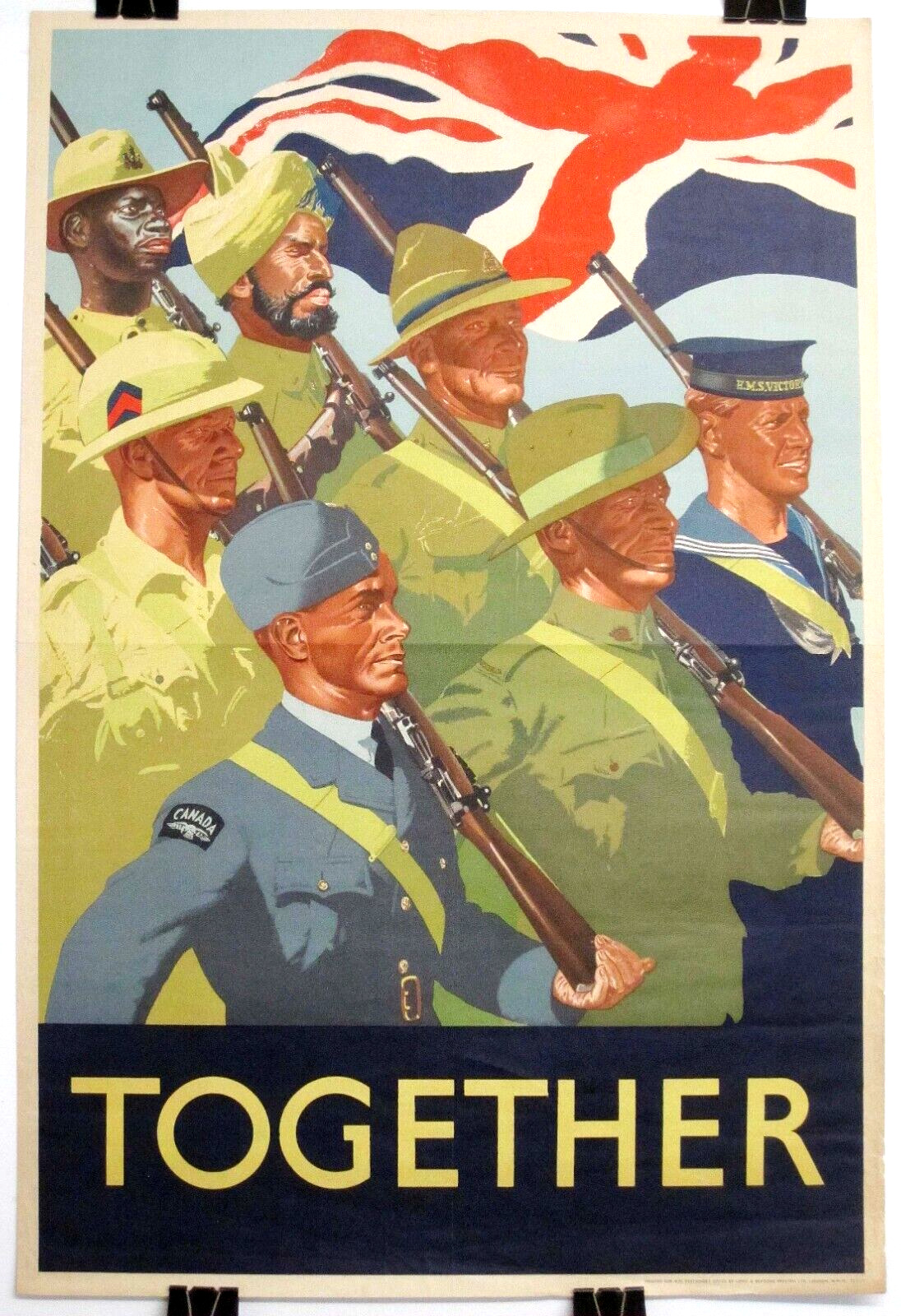 Vintage WWII BRITISH COMMONWEALTH SOLDIERS 30x20 Stone-Litho Poster 