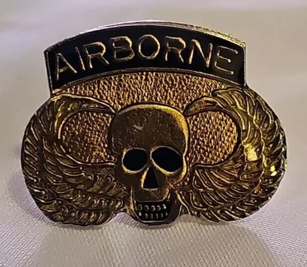 Airborne Vintage Lapel Pin Mess With the Best Die with the Rest Skull Military