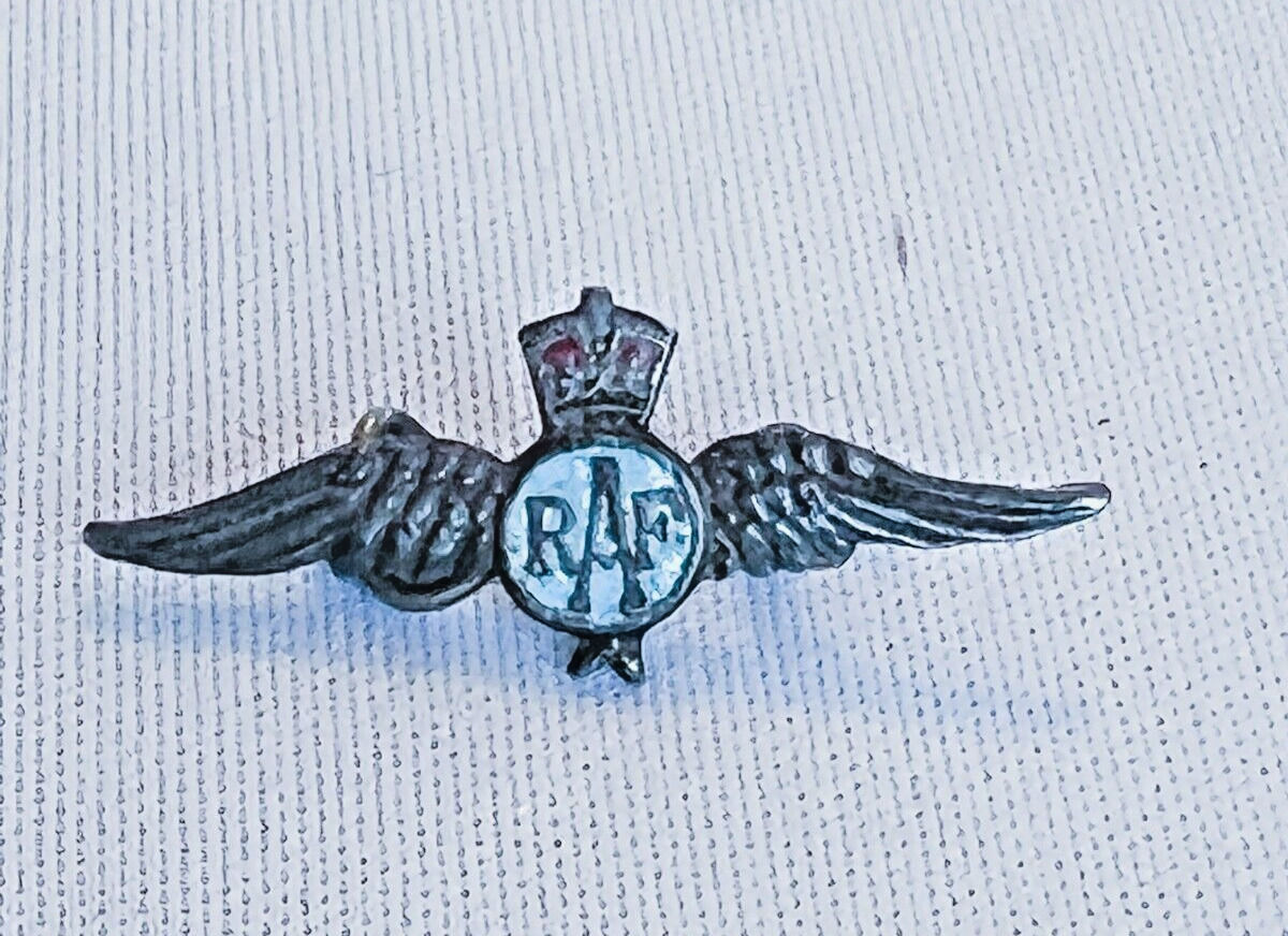 C 1940s Britain WWII RAF Royal Air Force Pilot Wings Silver w Enamel Brooch Pin