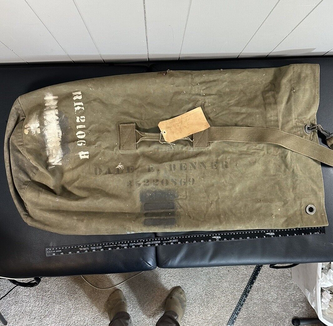 US Military Vintage Antique Duffle Bag W Tag Army Marine Large 
