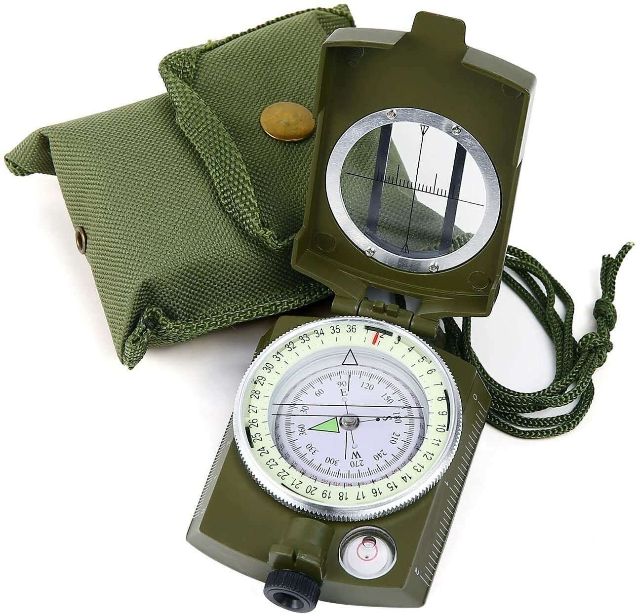 Military Lensatic Sighting Camping Compass w/ Carrying Bag Waterproof Camping