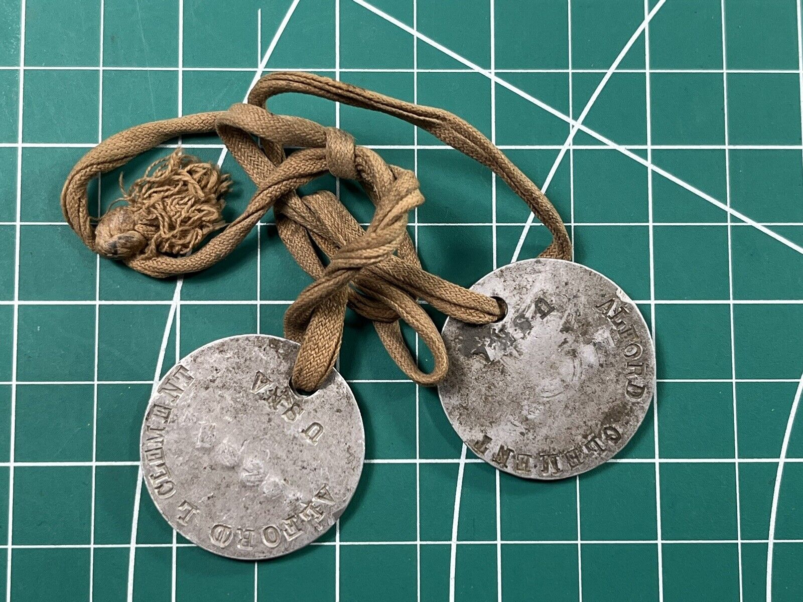 WW1 Dog Tags x 2 with Rope Alford Clement