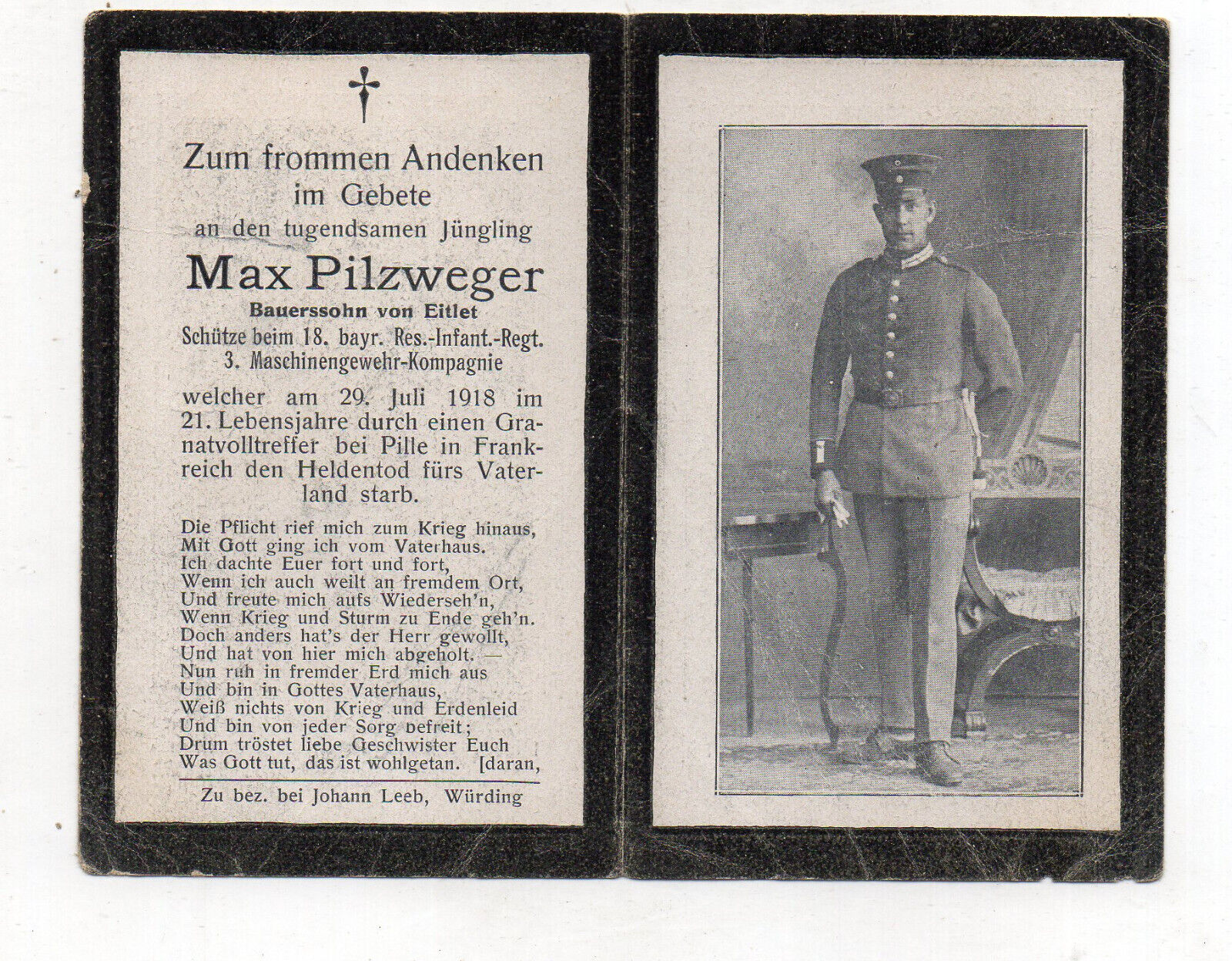 original german ww1 Death card wk1 sterbebild death details soldier fallen