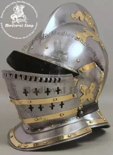 Burgonet helmet medieval ancient armour helmet with brass bidding 18GA