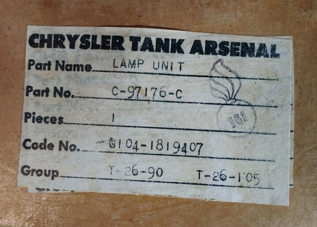 chrysler tank arsenal lamp Light WW2 WWII Sherman Tank NOS  Sealed