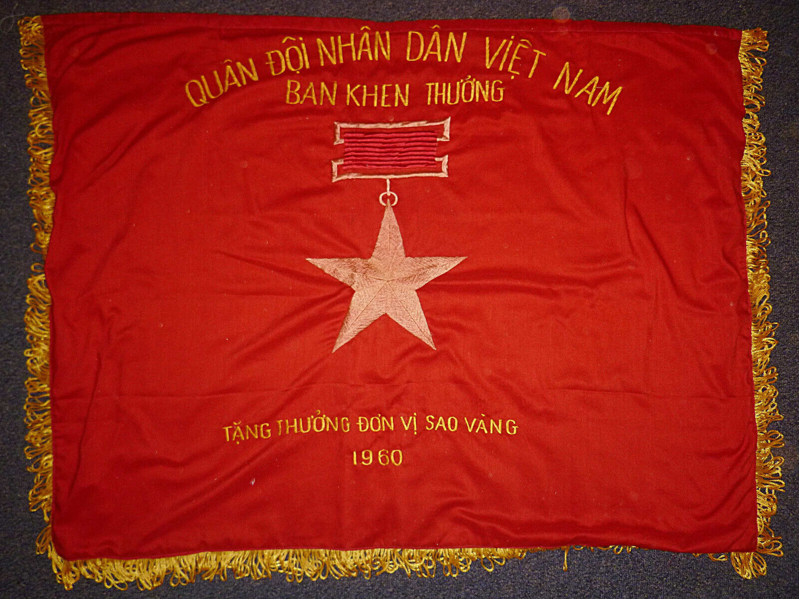 Rare Original 1960 Flag - PAVN - Viet Cong - Vietnam War - Gold Star - F.00