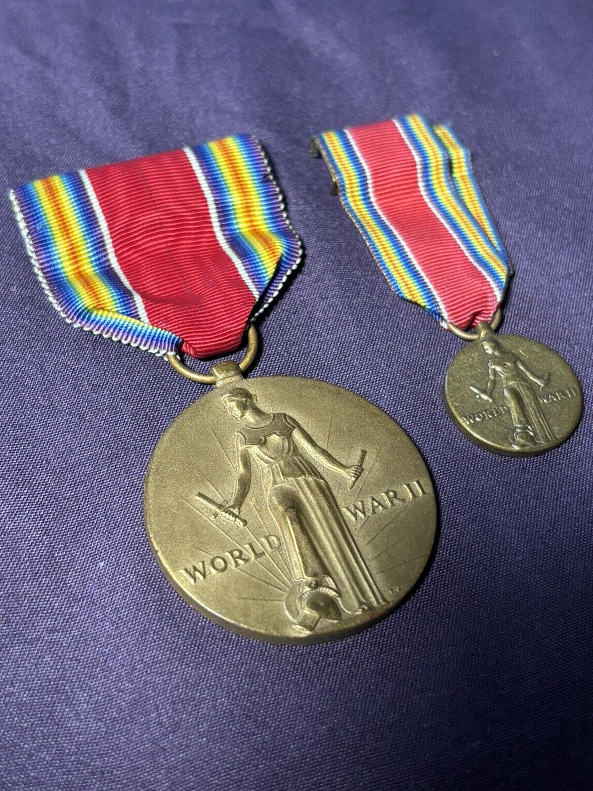 Two World War II USA Freedom From Fear and Want Victory Medal & Ribbon 1941-1945