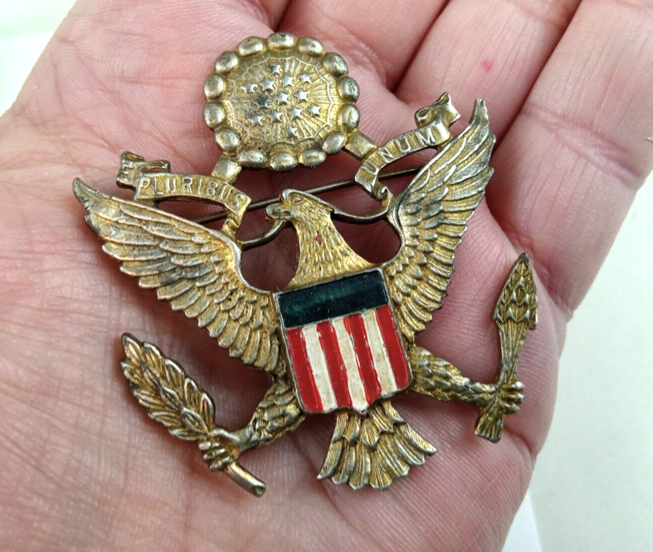 Original WWII LARGE FIGURAL US SEAL EAGLE  Military Sweetheart Brooch Pin 2 1/4\