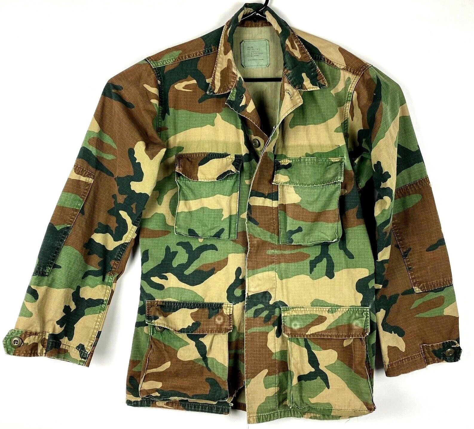 Military US Issue Hot Weather Coat Woodland Camouflage Rip Stop Men\'s Small Long