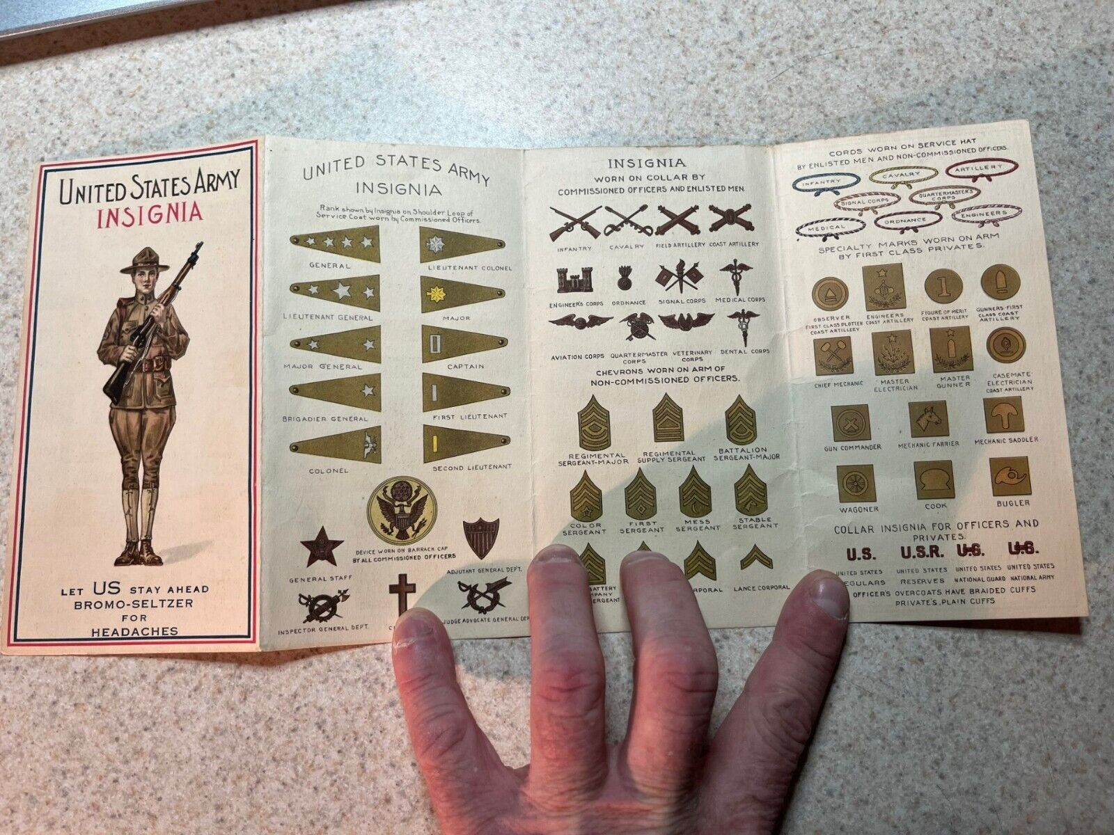 WW1 ARMY & NAVY INSIGNIA PAMPHLET, BROMO-SELTZER FOR HEADACHES