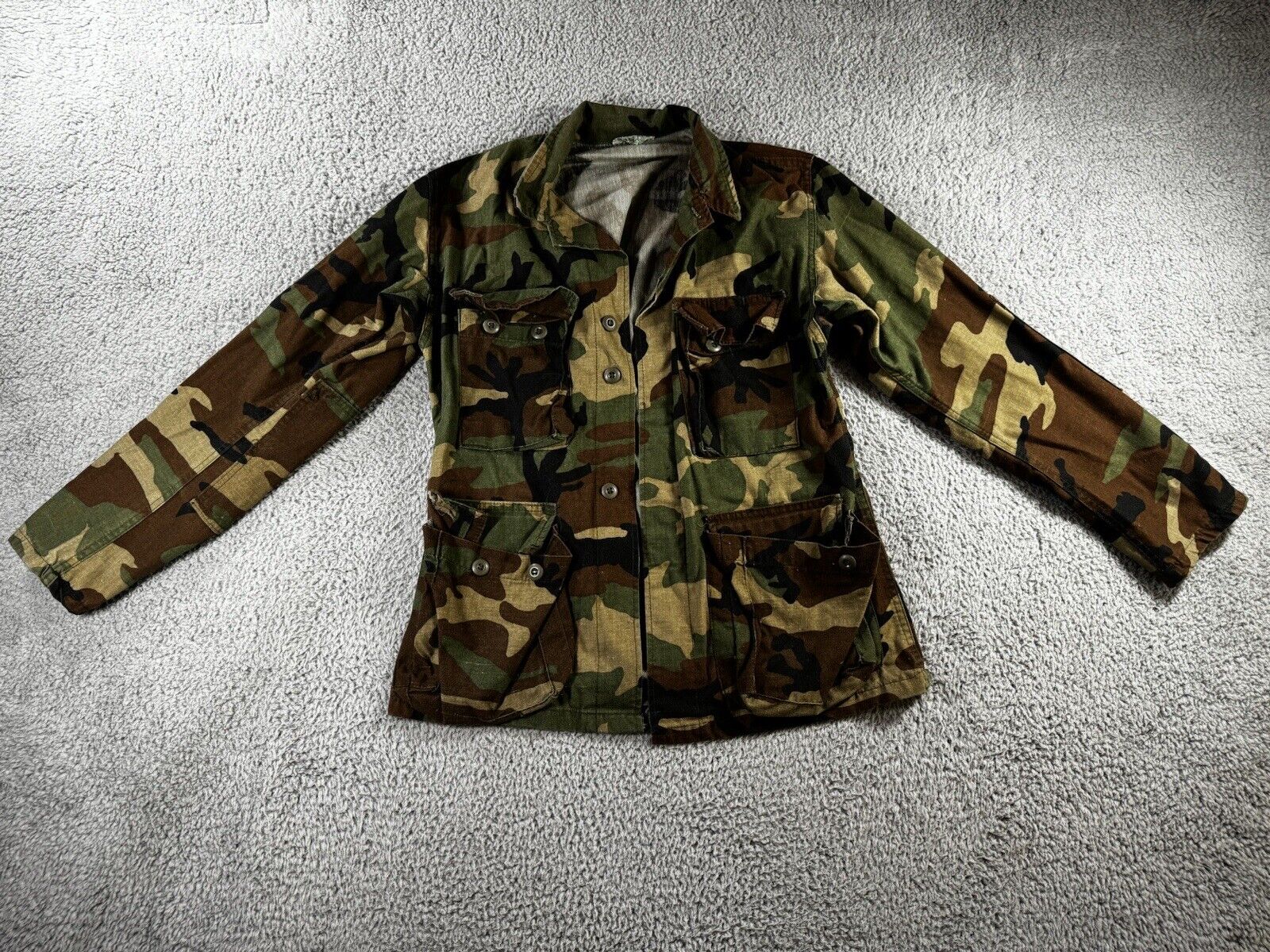US Military Combat Jacket Men Small Camouflage Utility Button Up Long Sleeve