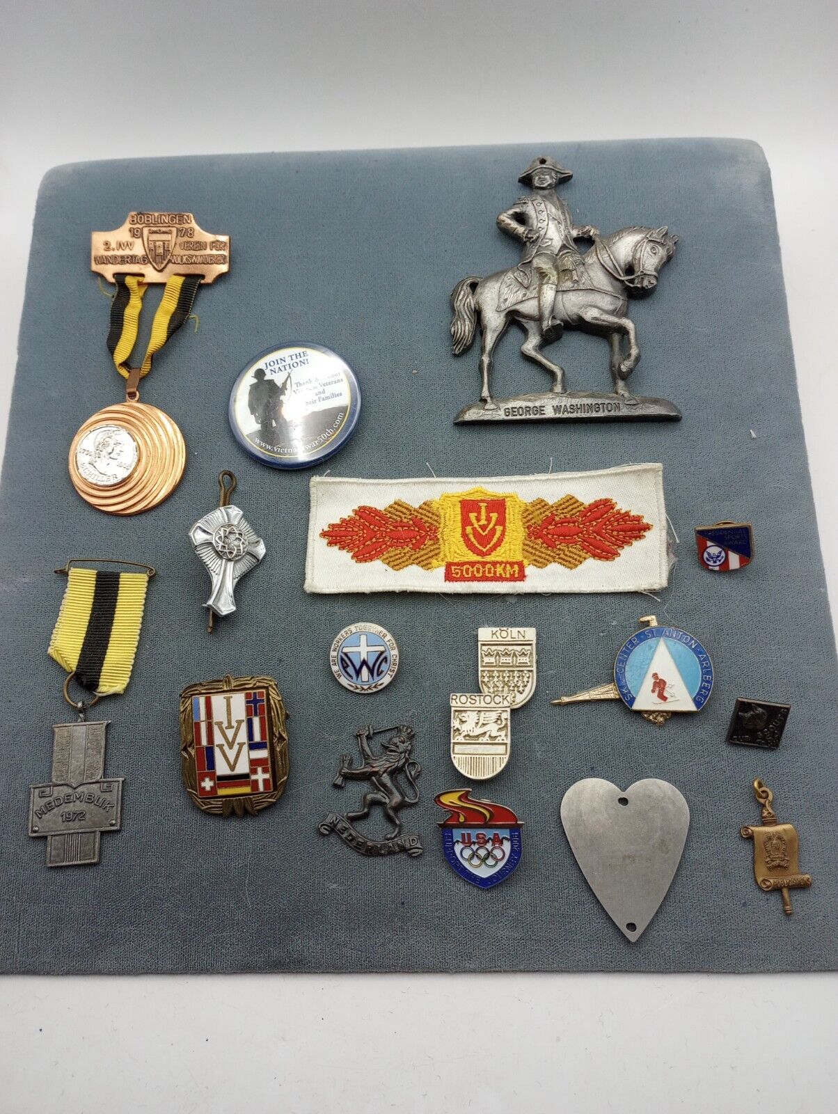 Set of 17 Vintage German and American Medals Pins Badges Patch