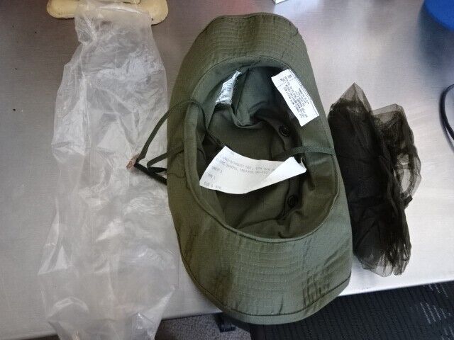 NEVER USED VINTAGE 1969 US ARMY VIETNAM JUNGLE HAT WITH NET 6 3/8